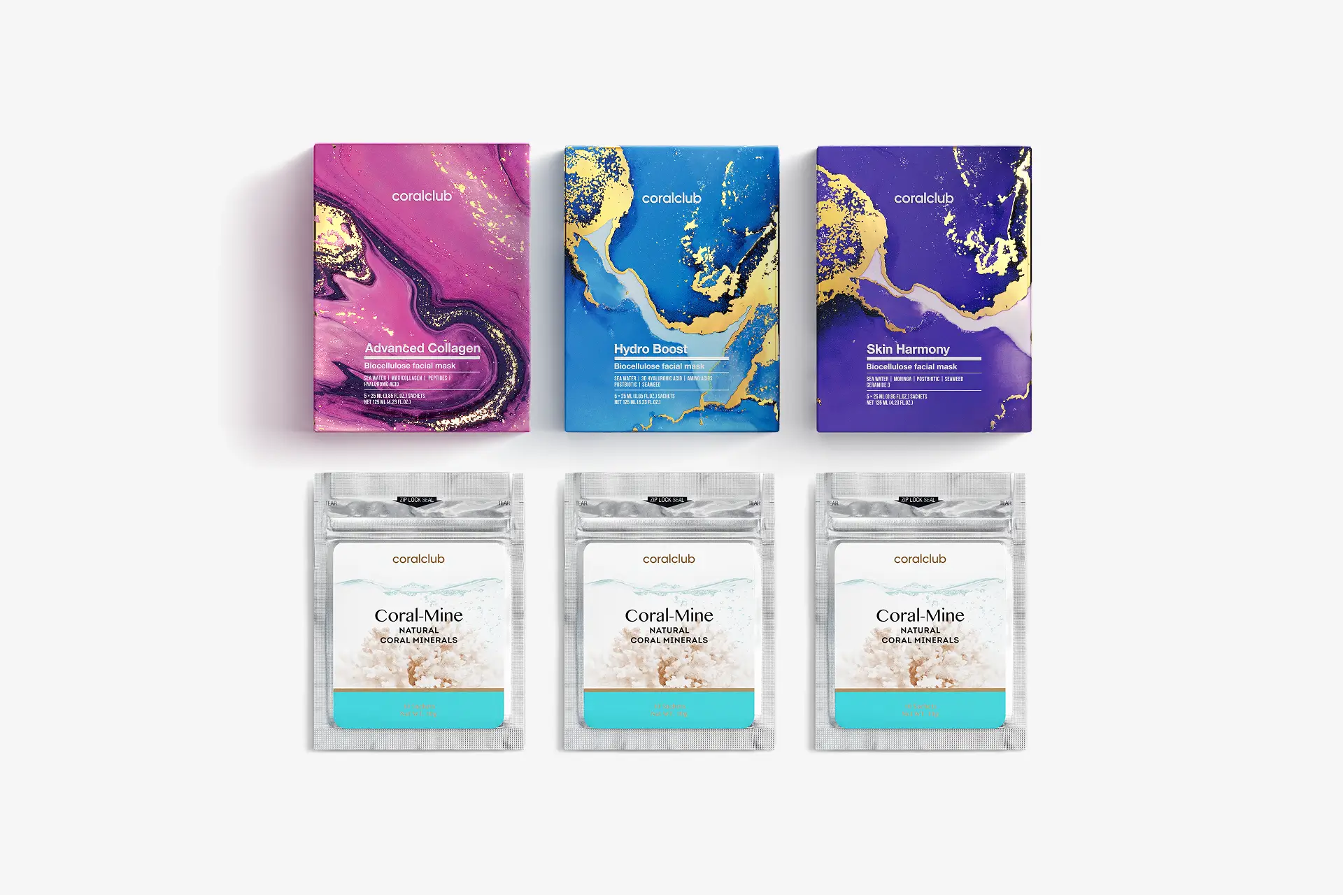 Advanced Collagen+Hydro Boost+Skin Harmony, 25 ml, 15 pcs.+Coral-Mine, 30 sachets 1 g